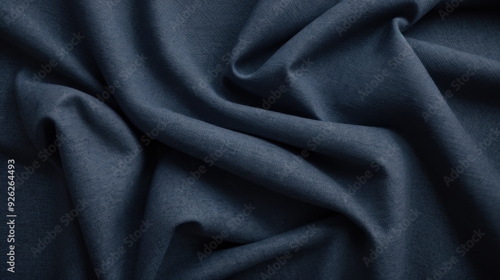 Fototapeta premium Navy blue fabric with delicate folds and intricate geometric textures