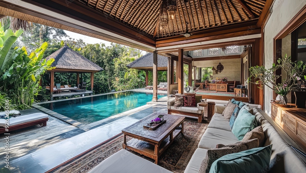 Luxury villa with pool and outdoor furniture. Luxury villa with pool and outdoor furniture.