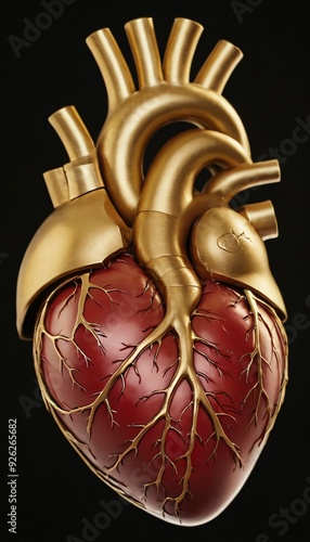 Wallpaper Mural Gold Anatomical Heart 3d illustration 3d render. Ai generated image.
 Torontodigital.ca