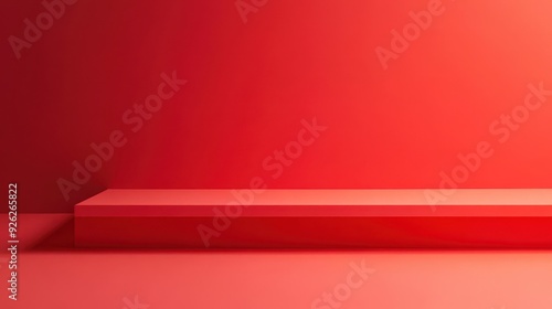 A minimalist red backdrop with a flat shelf  suitable for product displays or photography.