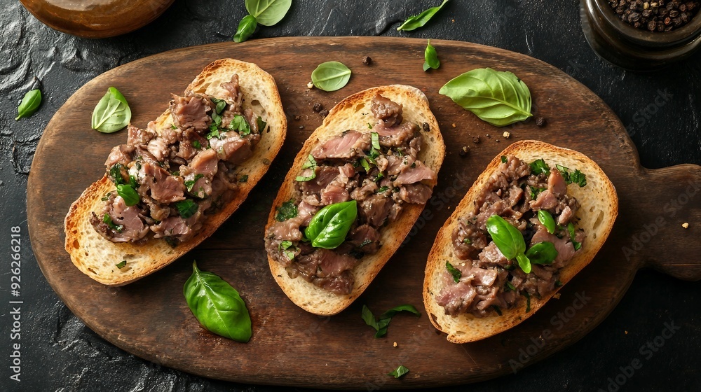 Exquisite Bruschetta Topped with Decadent Duck Liver Pate - Selective Focus Delicacy Exquisite Bruschetta Topped with Decadent Duck Liver Pate - Selective Focus Delicacy