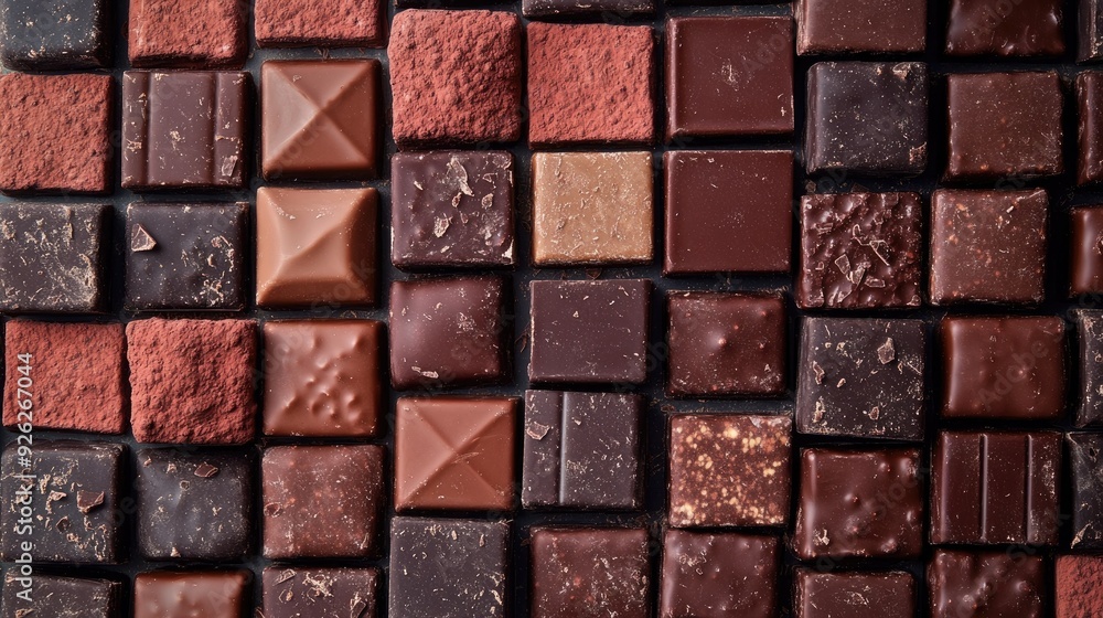 Close-up shot of a variety of chocolate pieces arranged neatly, with room for your message Close-up shot of a variety of chocolate pieces arranged neatly, with room for your message