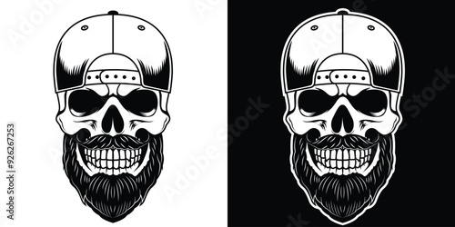 Skull beard with baseball cap vector illustration. 