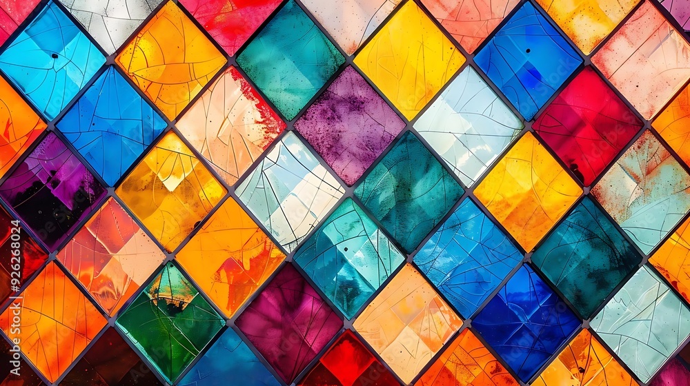 Colorful Diamond Pattern Stained Glass Illustration Colorful Diamond Pattern Stained Glass Illustration