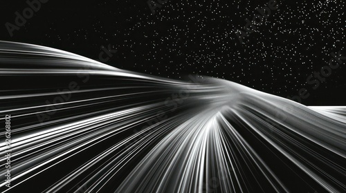 minimalist star trail lines and wavy light speed on a black and white illustration