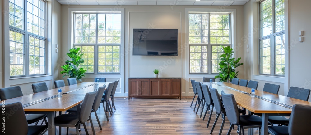 Fototapeta premium Spacious Meeting Room with Wooden Table and Chairs