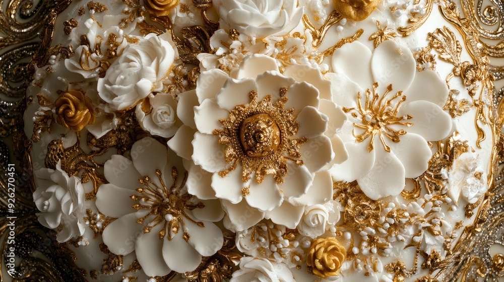 Top view of an elegant Indian wedding cake with intricate designs and flowers Top view of an elegant Indian wedding cake with intricate designs and flowers