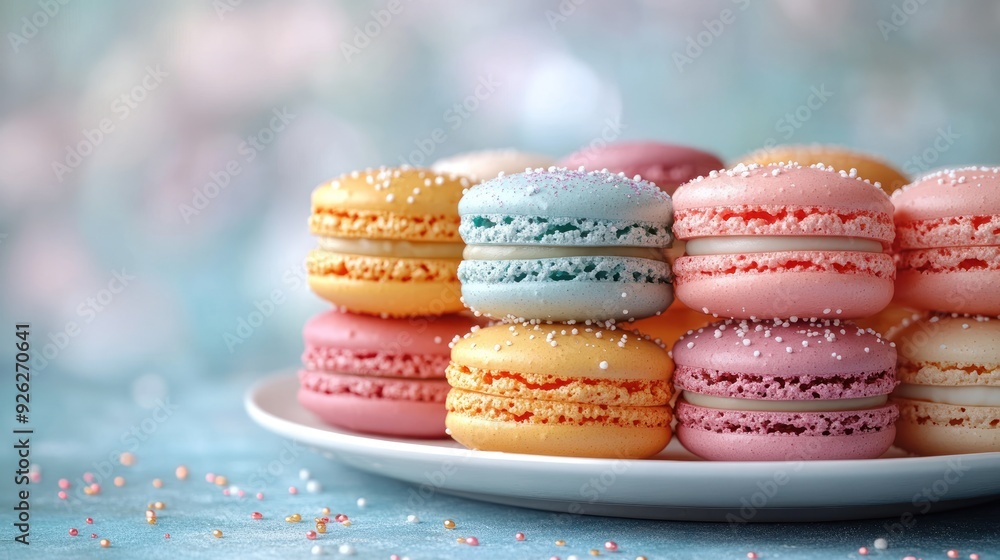 Fototapeta premium Colorful Macarons on a Plate
