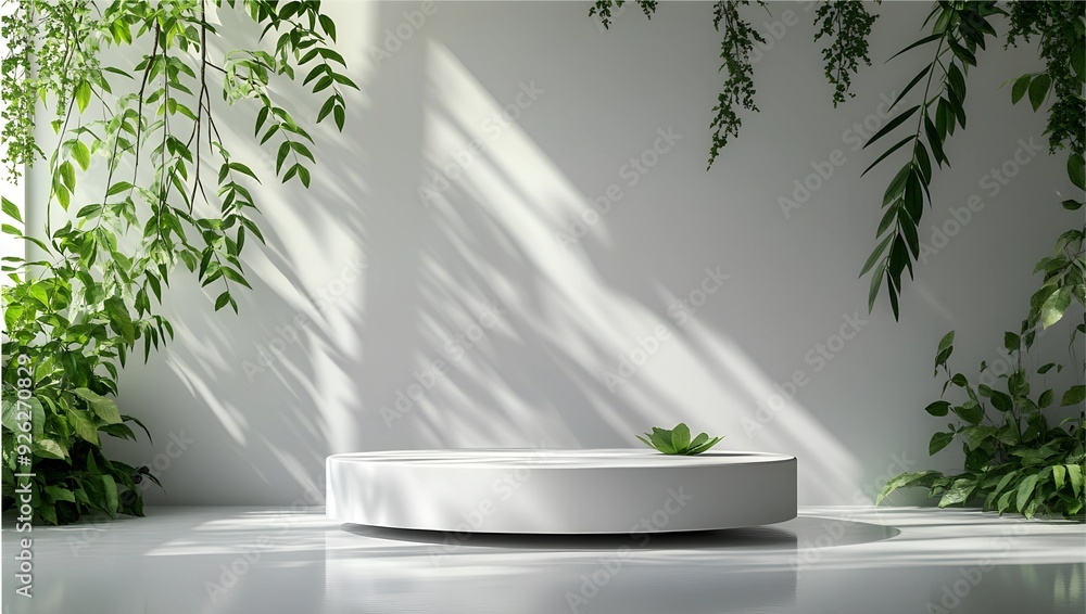 podium for product display stand with leaves background for presentation of product mockup cool color podium for product display stand with leaves background for presentation of product mockup cool color