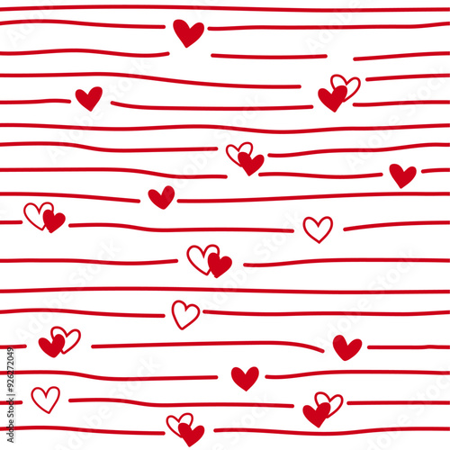 Hearts and lines seamless pattern