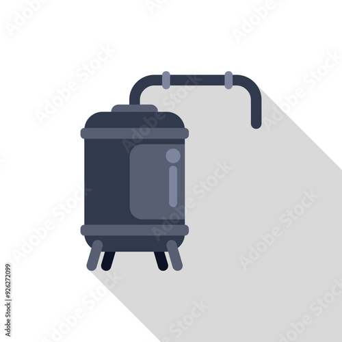 Water heating system for industrial use with long shadow on white background
