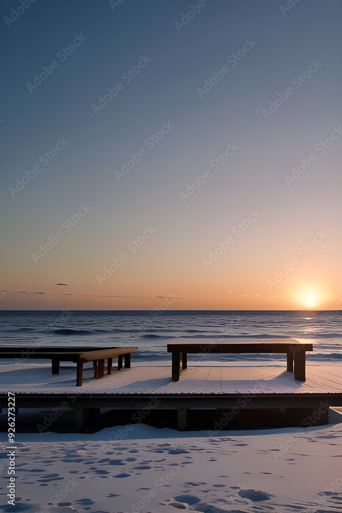 empty podium for mockups with the sunset in the sea background empty podium for mockups with the sunset in the sea background