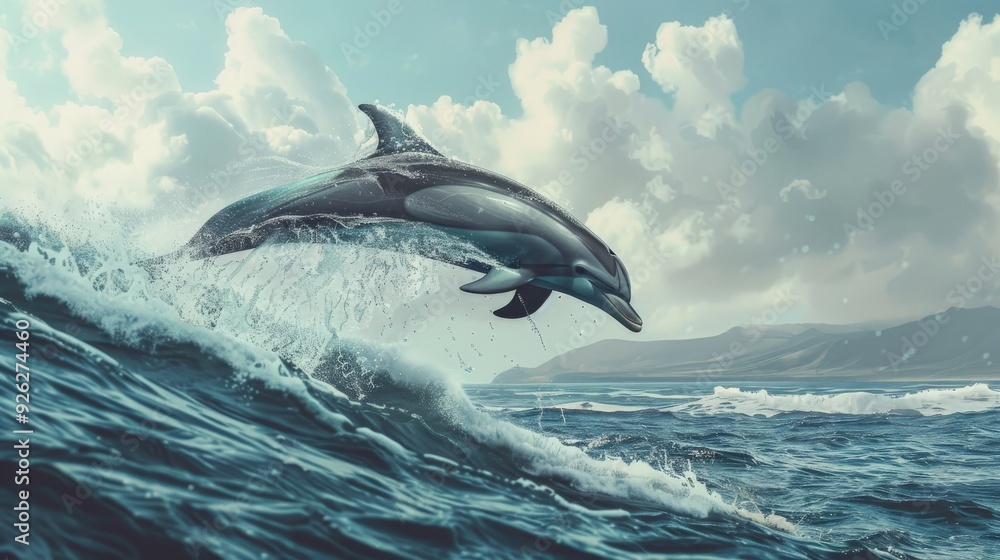 Fototapeta premium Dolphin Leaping from the Ocean Waves.