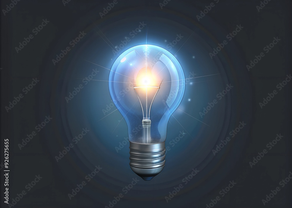 A shining light bulb emitting a soft blue glow with a bright center, representing a brilliant idea or innovation. This image reflects creativity, intelligence, and forward-thinking A shining light bulb emitting a soft blue glow with a bright center, representing a brilliant idea or innovation. This image reflects creativity, intelligence, and forward-thinking