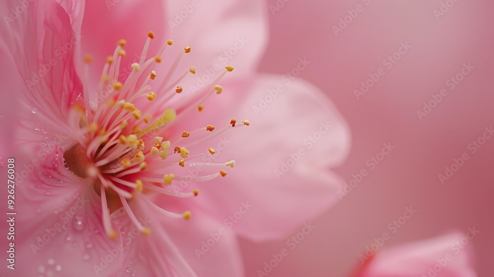 Closeup of a Pink Flower with Dew Drops. Closeup of a Pink Flower with Dew Drops.