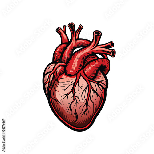 Vector artwork of a human heart with arteries and veins.