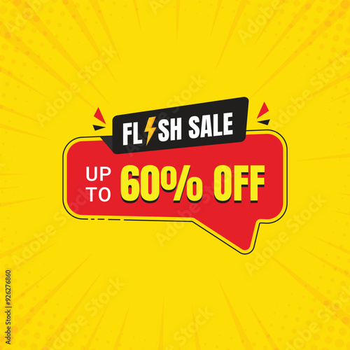 Flash Sale promotional sticker template. Flash Sales banner template design for social media and website. Sale promotion and advertising banner. Flash sale mnemonic with discount. Yellow background.