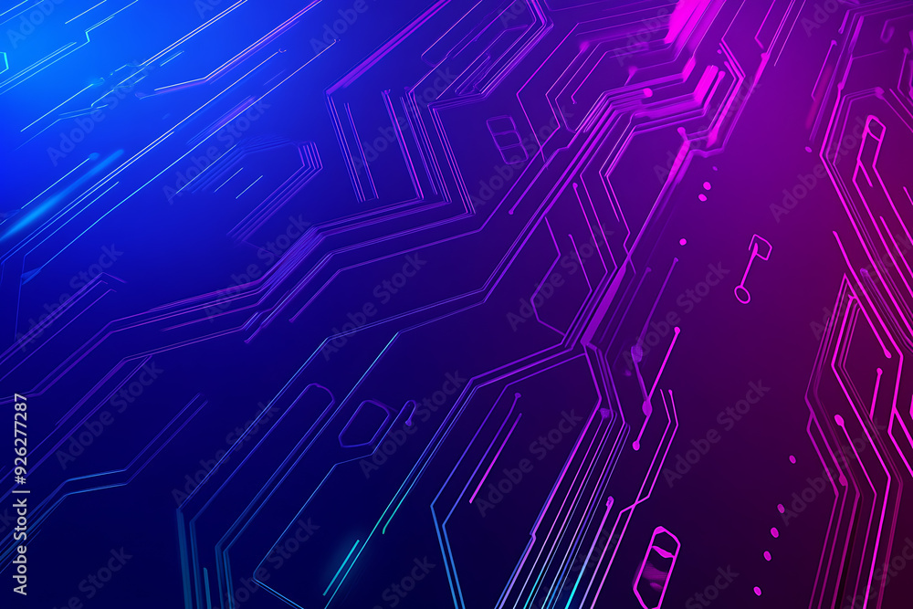 Futuristic vector illustration of an abstract circuit board with neon blue and purple gradients, showcasing intricate digital patterns and tech elements Futuristic vector illustration of an abstract circuit board with neon blue and purple gradients, showcasing intricate digital patterns and tech elements