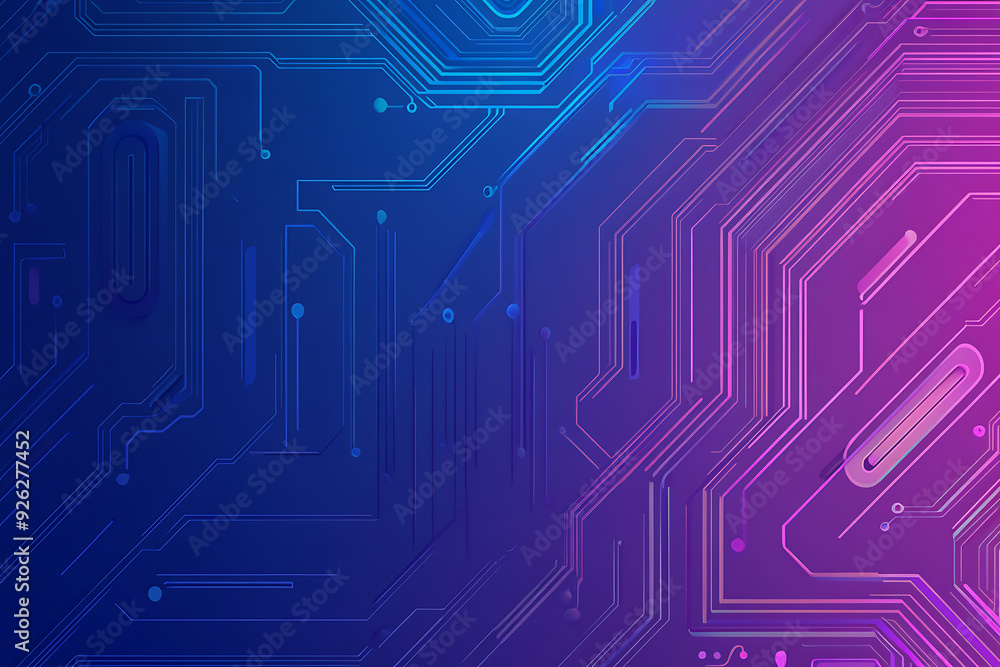Futuristic vector illustration of an abstract circuit board with neon blue and purple gradients, showcasing intricate digital patterns and tech elements Futuristic vector illustration of an abstract circuit board with neon blue and purple gradients, showcasing intricate digital patterns and tech elements