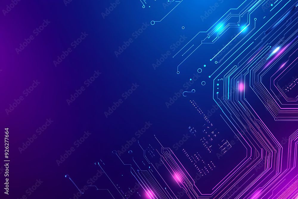 Futuristic vector illustration of an abstract circuit board with neon blue and purple gradients, showcasing intricate digital patterns and tech elements Futuristic vector illustration of an abstract circuit board with neon blue and purple gradients, showcasing intricate digital patterns and tech elements