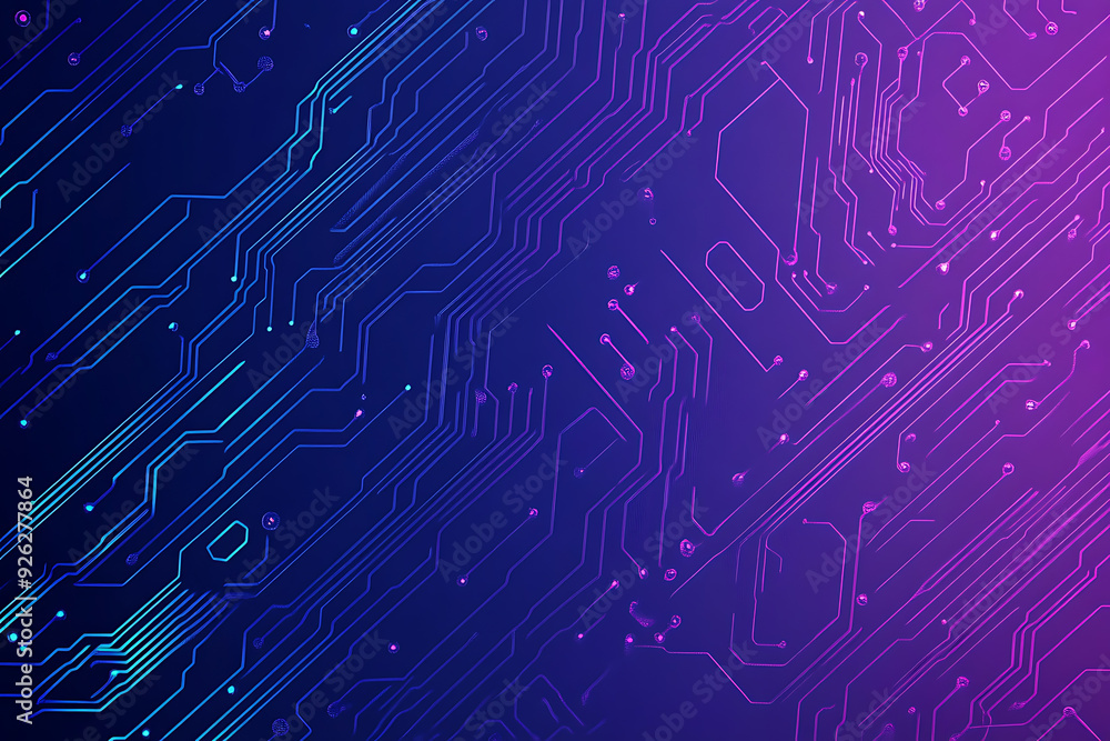 Futuristic vector illustration of an abstract circuit board with neon blue and purple gradients, showcasing intricate digital patterns and tech elements Futuristic vector illustration of an abstract circuit board with neon blue and purple gradients, showcasing intricate digital patterns and tech elements