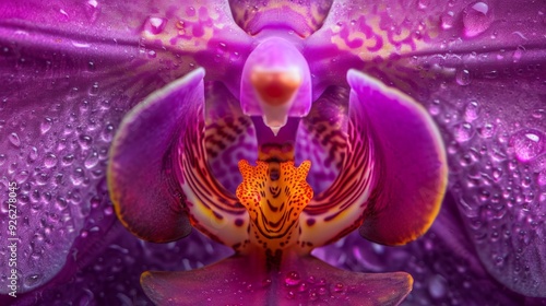 Pink Orchid Close Up with Water Drops.