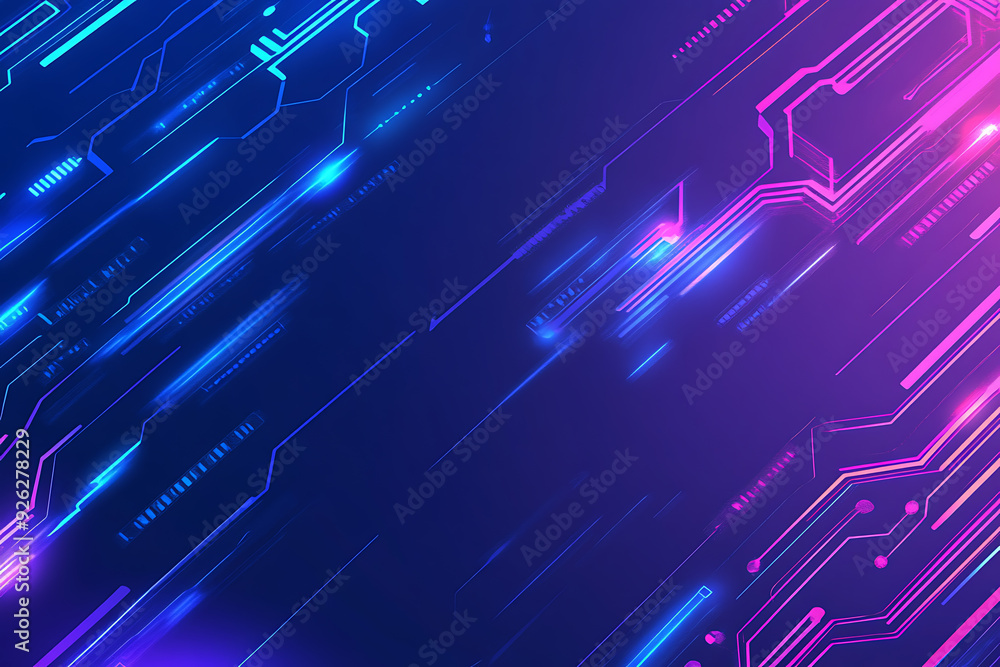 Futuristic vector illustration of an abstract circuit board with neon blue and purple gradients, showcasing intricate digital patterns and tech elements Futuristic vector illustration of an abstract circuit board with neon blue and purple gradients, showcasing intricate digital patterns and tech elements