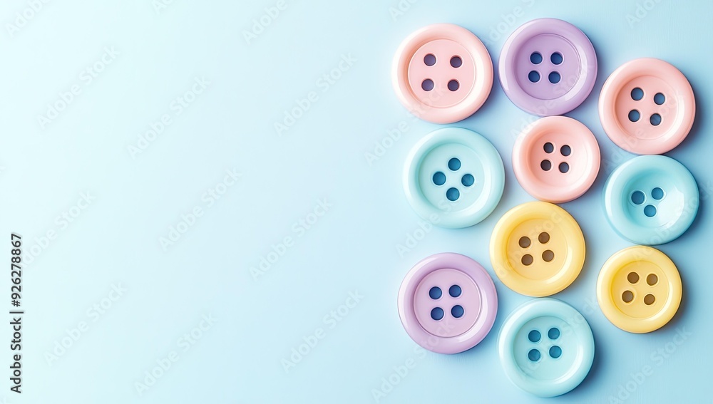Colorful buttons scattered on blue background. Colorful buttons scattered on blue background.