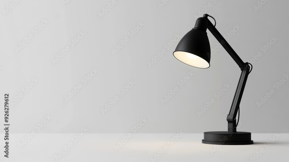 A black lamp is lit up on a white background A black lamp is lit up on a white background