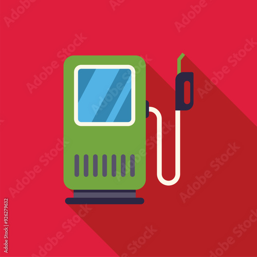 Green gasoline fuel pump is dispensing gas at a station