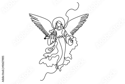 Christmas Angel Continuous Line Drawing with Editable Stroke. Perfect for wallpaper, template, banner, wall decor, print, postcard, cover. Vector illustration 