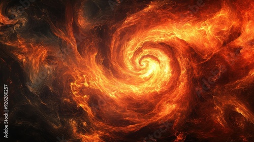 A swirling cosmic pattern with fiery colors resembling a nebula or galaxy.