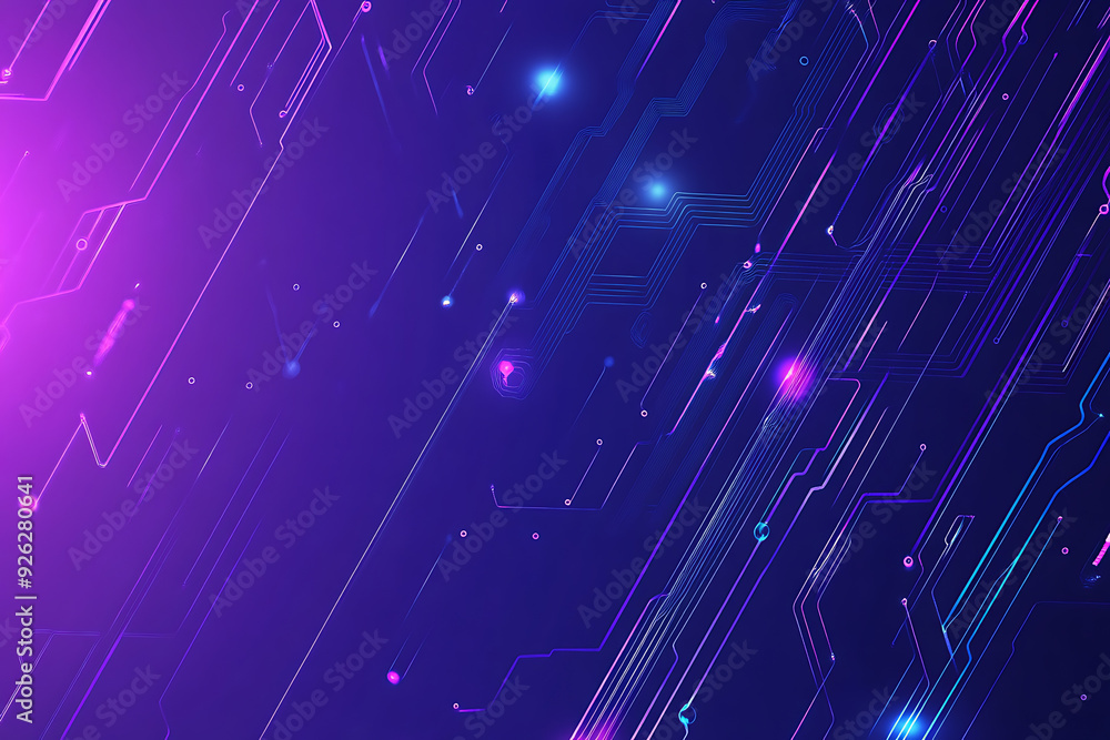Futuristic vector illustration of an abstract circuit board with neon blue and purple gradients, showcasing intricate digital patterns and tech elements Futuristic vector illustration of an abstract circuit board with neon blue and purple gradients, showcasing intricate digital patterns and tech elements
