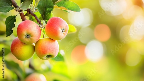 Closeup of Ripe Apples on Tree Branch in Garden photo