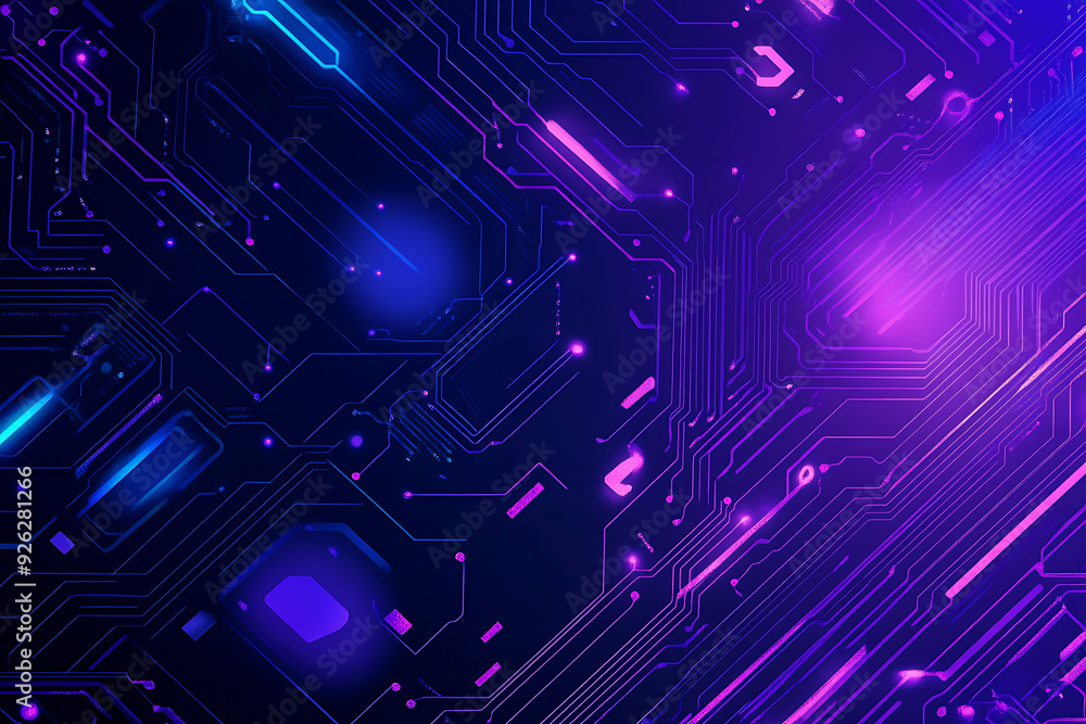 Futuristic vector illustration of an abstract circuit board with neon blue and purple gradients, showcasing intricate digital patterns and tech elements Futuristic vector illustration of an abstract circuit board with neon blue and purple gradients, showcasing intricate digital patterns and tech elements