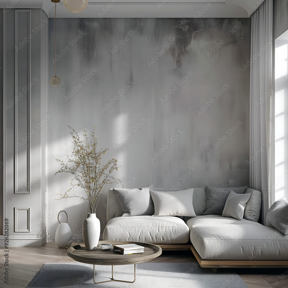 Aesthetic elegant classic interior design. Clear mock up empty wall for decoration in the apartment. Copy space in the room with moldings. Neutral palette of natural colors. Aesthetic elegant classic interior design. Clear mock up empty wall for decoration in the apartment. Copy space in the room with moldings. Neutral palette of natural colors.