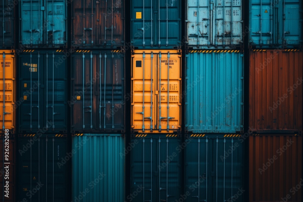 Fototapeta premium Shipping containers stacked on top of each other. Cargo sea port logistics and transportation