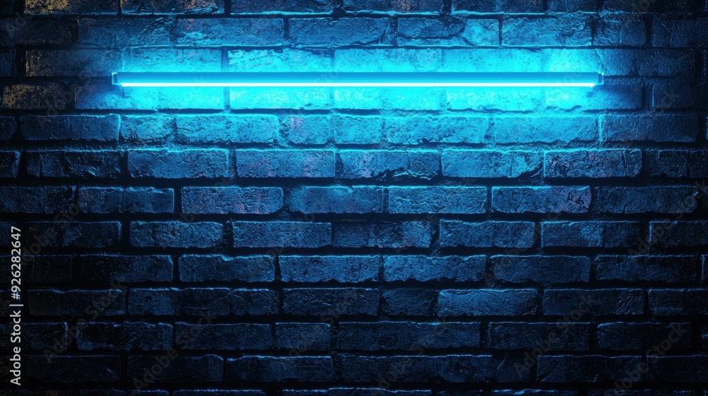 A blue brick wall with a neon light shining on it A blue brick wall with a neon light shining on it