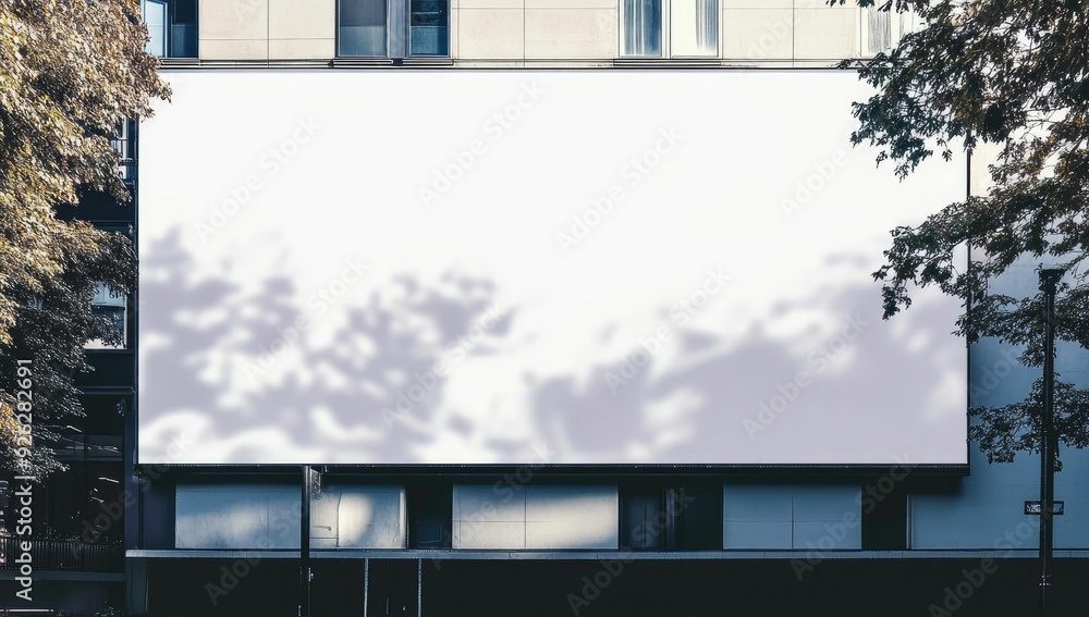 Blank billboard on building with trees and shadows. Blank billboard on building with trees and shadows.