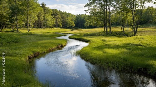 A Winding Creek Through A Lush Green Forest