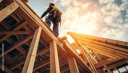 Wallpaper Mural A construction worker stands on a wooden frame. Torontodigital.ca