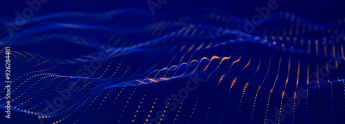 Abstract polygonal space with connecting dots and lines. Dark background. Connection structure. 3d Widescreen