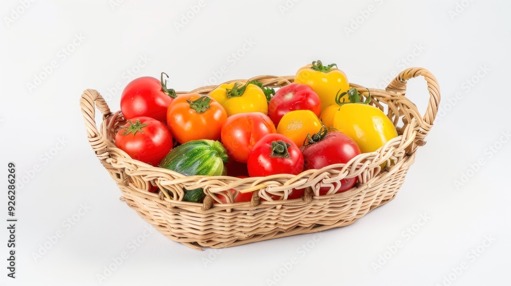 Vegetables in wicker basket isolated on white a photograph Vegetables in wicker basket isolated on white a photograph