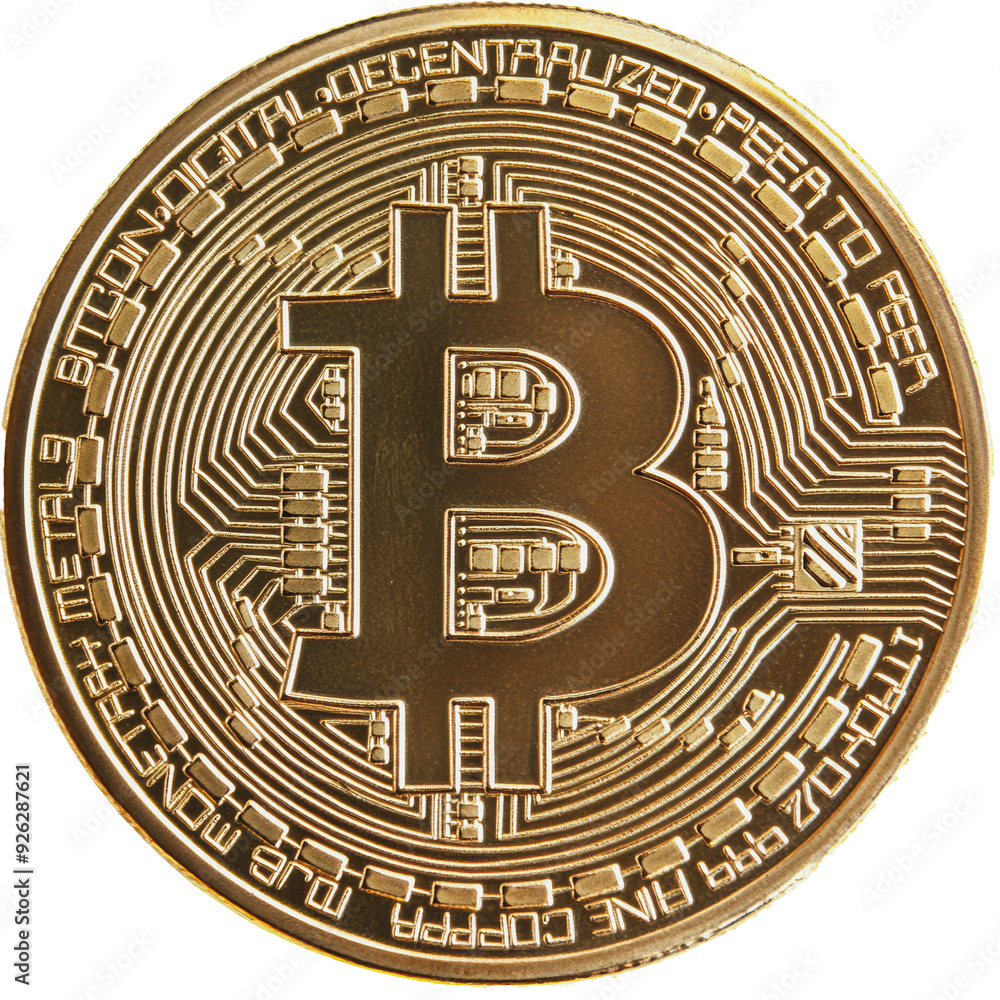 custom made wallpaper toronto digitalPNG Gold Bitcoin cryptocurrency token with intricate circuitry design on a plain background