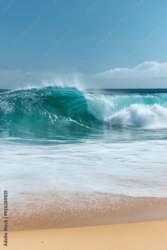 Fototapeta premium Perfect wave. Beautiful blue ocean wave on a beach