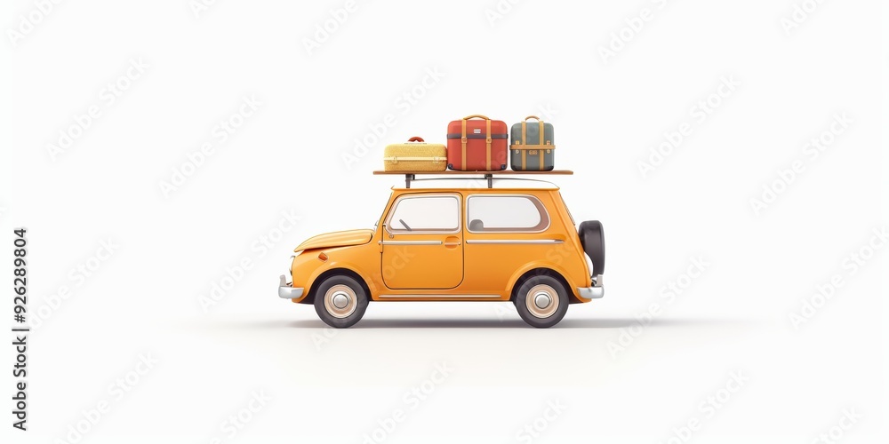 3D single icon of a car packed with luggage, ready for a holiday road trip, isolated on a white background 3D single icon of a car packed with luggage, ready for a holiday road trip, isolated on a white background