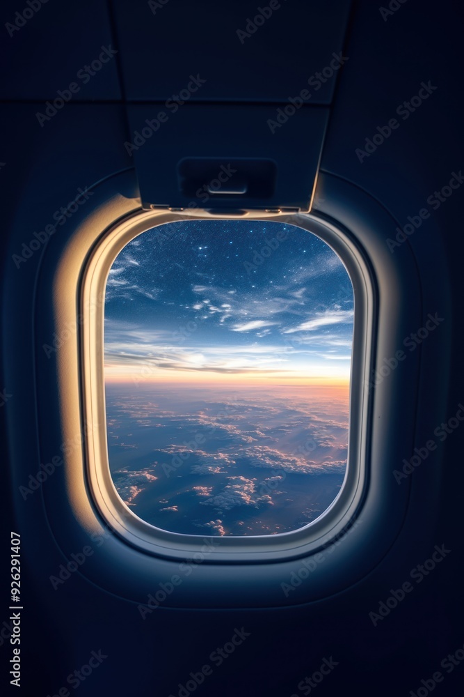 Naklejka premium Window reflection cloudscape landscape.