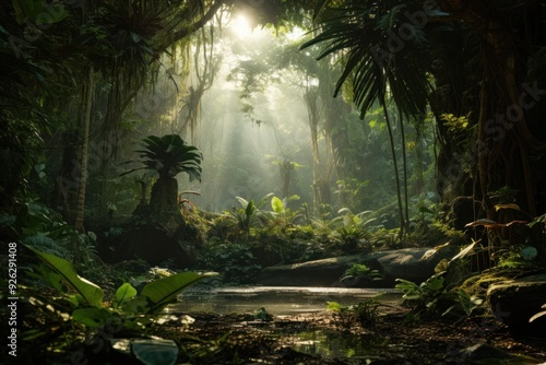 Fototapeta Naklejka Na Ścianę i Meble -  Jungle vegetation outdoors woodland.