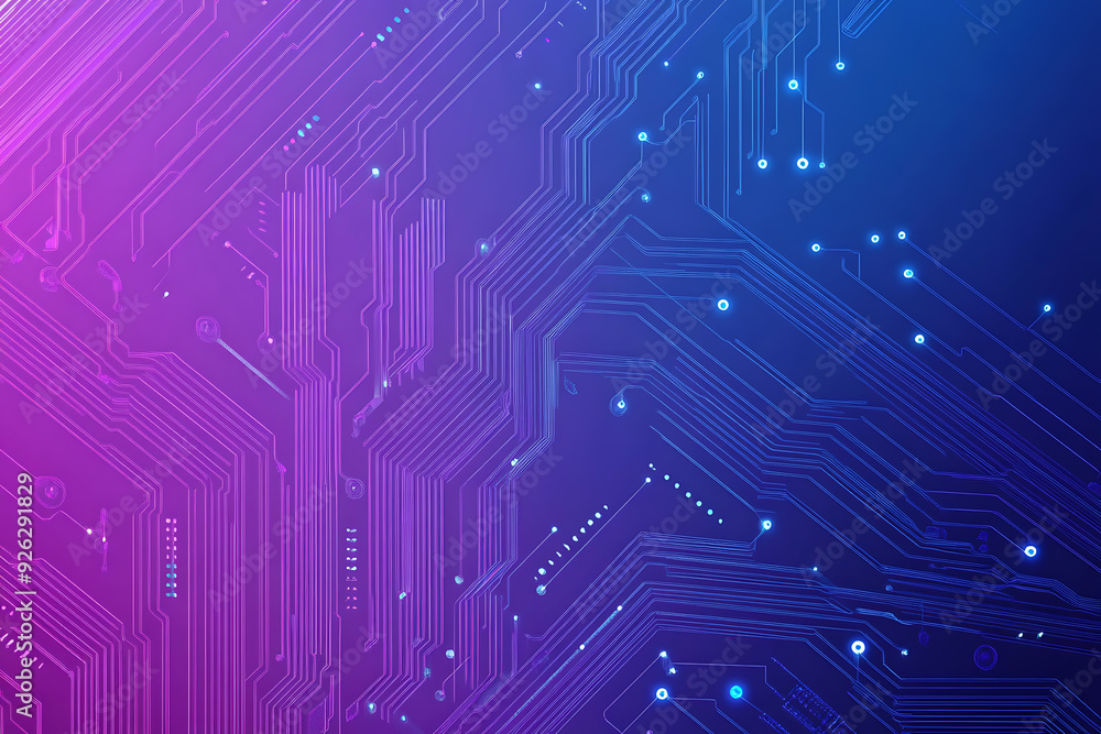 Futuristic vector illustration of an abstract circuit board with neon blue and purple gradients, showcasing intricate digital patterns and tech elements Futuristic vector illustration of an abstract circuit board with neon blue and purple gradients, showcasing intricate digital patterns and tech elements