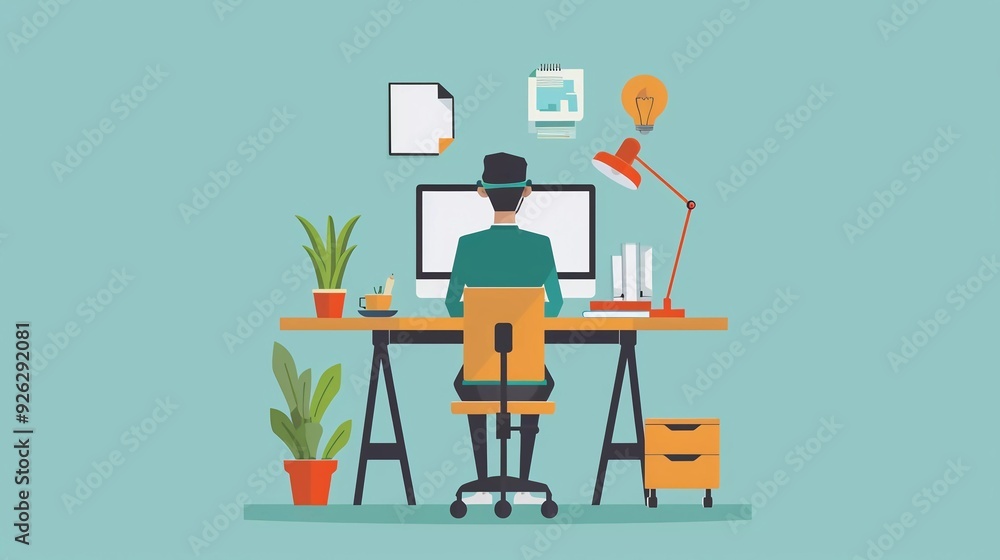 a people that sitting and working with computer flat illustration design a people that sitting and working with computer flat illustration design